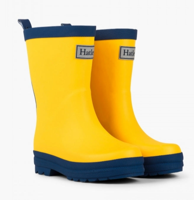 Hatley Yellow and Navy Matte Rain Boots : Size Toddler 4 to Youth J3