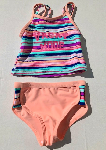 Girls Vacay Mode Striped Two Piece Swimsuit: Sizes 2 to 7