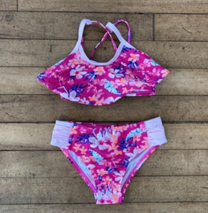Mandarine & Co Girls Bright Pink Floral 2 Piece Swimsuit : Sizes 2 to 7