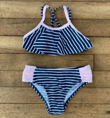 Mandarine & Co Girls Striped 2 Piece Swimsuit : Sizes 2 to 7