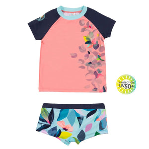 Nano Girls Floral Short Sleeved Rashguard Two piece Swimsuit : Size 3 to 14
