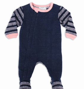 Coccoli Baby Girl Striped French Terry Footie Sleeper in Primrose and Navy : Sizes NB to 24m