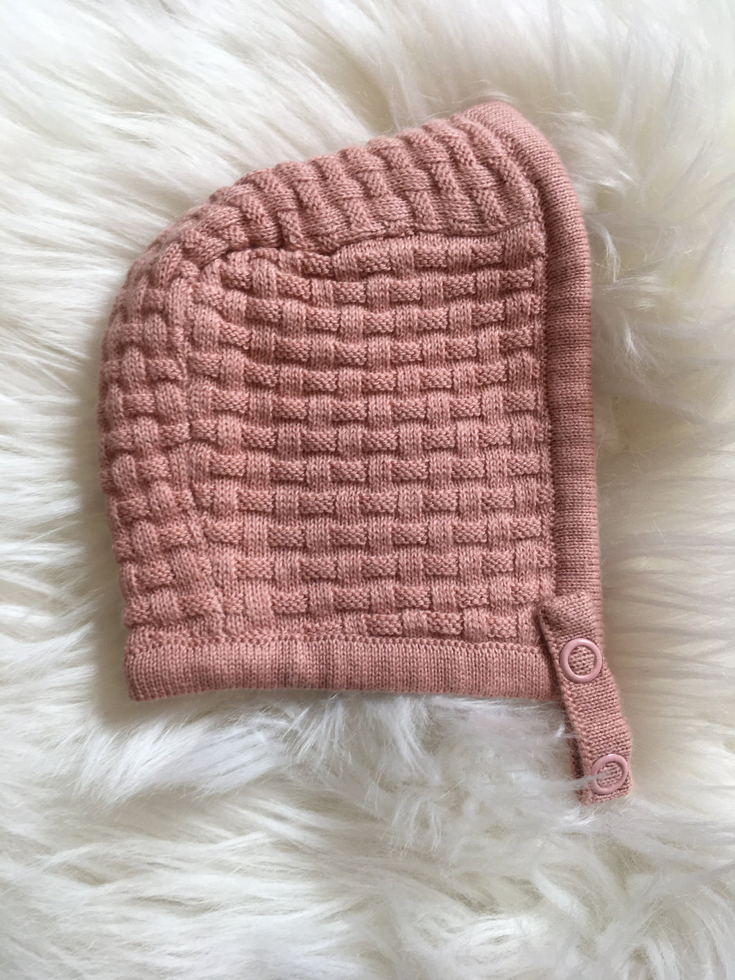Fixoni Textured Knit Dusty Pink Bonnet: Sizes 0M - 12M