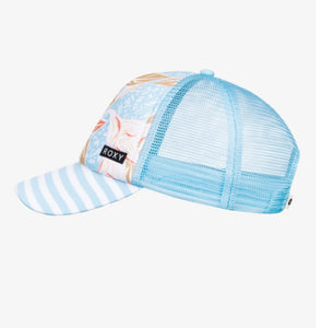Roxy Blue Floral Trucker Hat in “Beautiful Morning” Print : Youth/Adult One Size