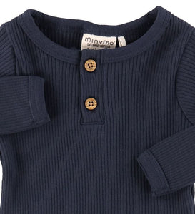 Minymo Baby Long Sleeved Ribbed Onesie in Navy  : Sizes NB to 24m