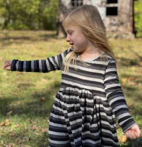 Vignette “Charlie” Striped Dress in Charcoal: Sizes 8 to 16