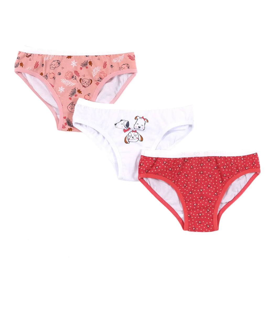 Nano Girls 3 Pack Underwear (Pink/Puppies): Size 2/3 to 10/12
