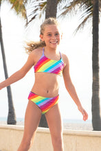 Load image into Gallery viewer, Limeapple Reversible Rainbow Two Piece Swim Suit: Sizes 7 to 16
