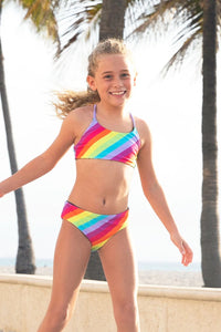 Limeapple Reversible Rainbow Two Piece Swim Suit: Sizes 7 to 16