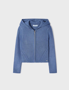 Mayoral Girls Ribbed Knit Hooded Cardigan in Cornflower Blue : Size 3 to 9 Years