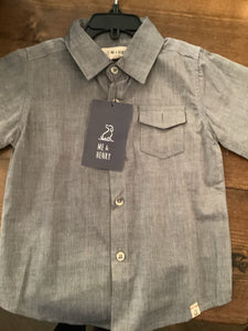 Me & Henry Boys Chambray Short Sleeved Shirt in Ash Grey : Size 2/3 to 6/7
