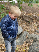Load image into Gallery viewer, Me and Henry Boys Quilted Sherpa Lined Bomber Jacket in Blue : Size 2/3 to 6/7
