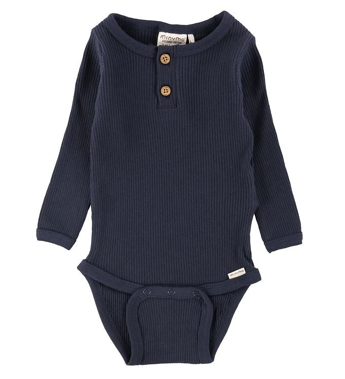 Minymo Baby Long Sleeved Ribbed Onesie in Navy  : Sizes NB to 24m