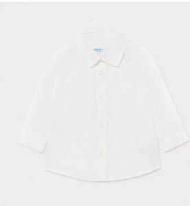 Mayoral Baby Boy Long Sleeved White Linen Dress Shirt: 6m to 36m