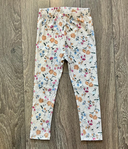 Girls Oatmeal Floral Patterned Leggings: Sizes 2/3 to 6/7