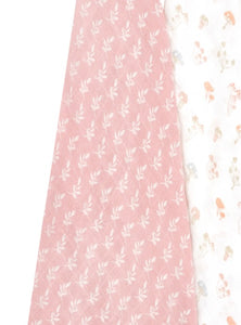 Aden + Anais Silky Soft Muslin Cotton Swaddle Blanket in Pink with White Leaves Print
