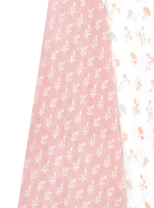 Aden + Anais Silky Soft Muslin Cotton Swaddle Blanket in Pink with White Leaves Print
