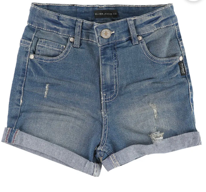 Silver Jeans Medium Wash Distressed Denim Shorts: Sizes 7 to 16