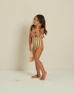 Rylee and Cru Terracotta Multi Stripe Ruffle One Piece Swimsuit : Size 2/3 to 10/12 Years