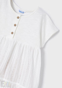 Mayoral Girl Short Sleeved Flutter Blouse in White : Size 2 to 8 Years