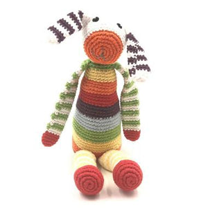 Pebble Organic Cotton Knit Rainbow Bunny Rattle (Fair Trade)
