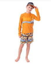 Load image into Gallery viewer, Nano Boys Long Sleeved Rashguard in Orange (Surf Print) : Size 2 to 10
