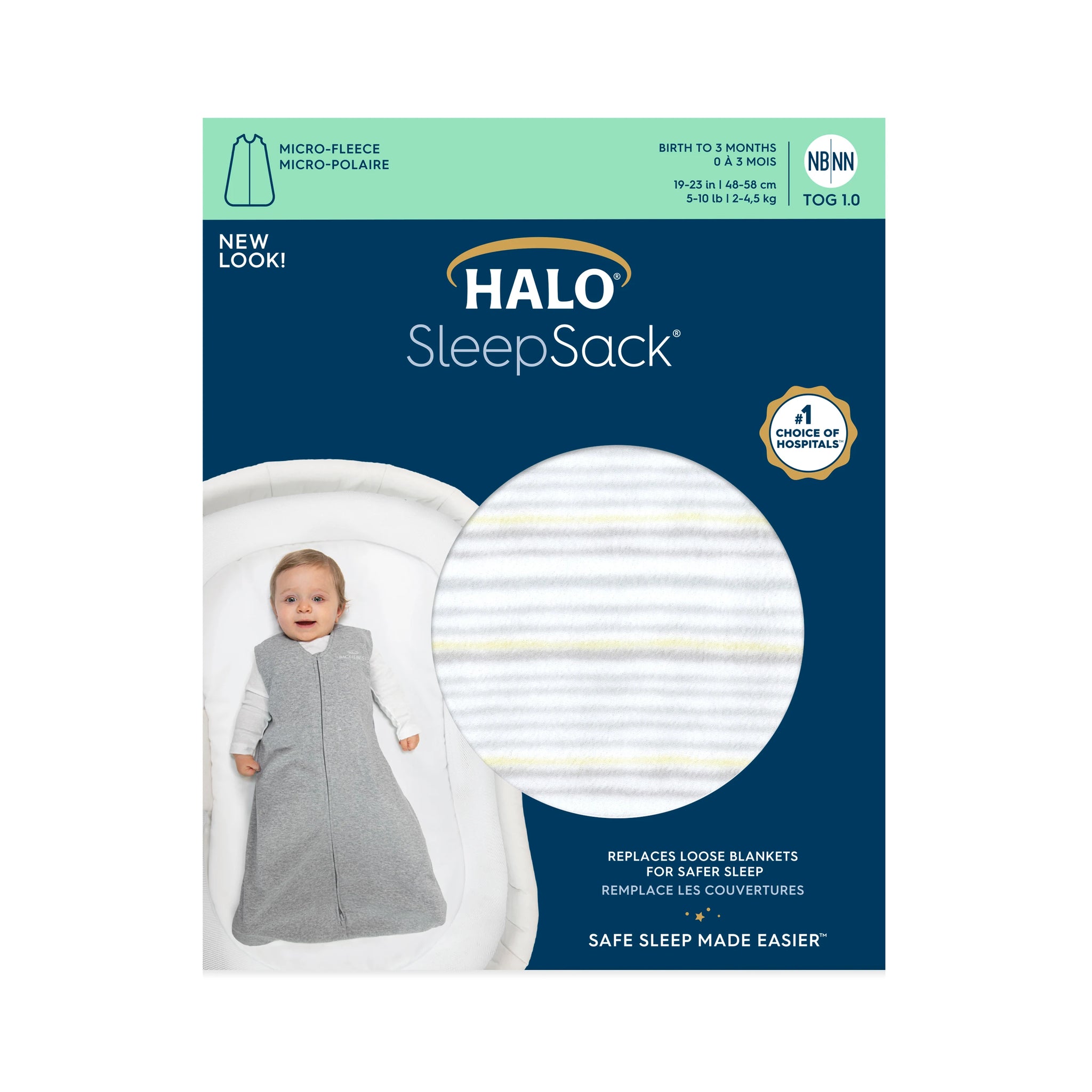 Halo Sleep Micro Fleece Sleep Sack in Multi Stripe Grey Size NB to 6 M TOG 1.0