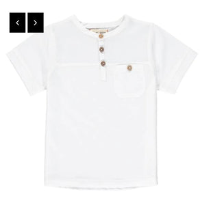 Me & Henry White Pique Short Sleeved Henley Tee : Size 2 to 16 Years