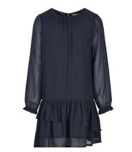 Load image into Gallery viewer, Creamie Total Elclipse  Navy Long Sleeved Chiffon Dress: Sizes 8 to 14
