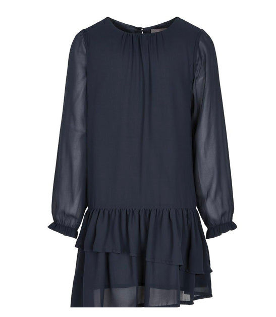 Creamie Total Elclipse  Navy Long Sleeved Chiffon Dress: Sizes 8 to 14