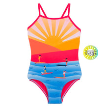 Load image into Gallery viewer, Nano Girls Sunburst Beach Scene One Piece Swimsuit : Size 3 to 14
