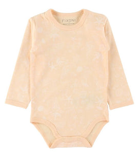 Fixoni Organic Cotton Long Sleeved Onesie Pastel Peach w White All Over Print: NB to 24M