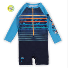 Load image into Gallery viewer, Nano Baby Boy One Piece Rashguard Swimsuit (Waves and Stripes) : Size 9/12M to 18/24M
