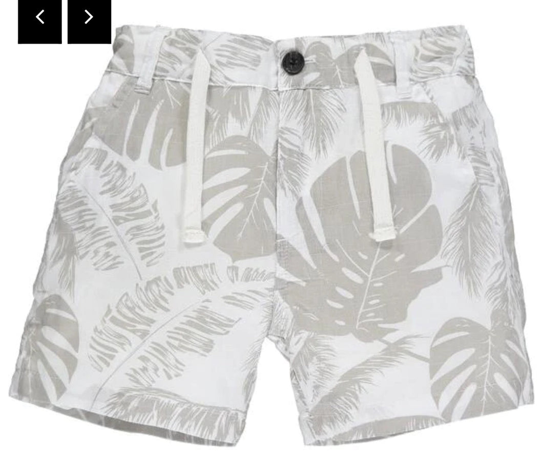 Me & Henry Baby Boy’s White With Grey Palm Multi Print Shorts: Size 0M-24M