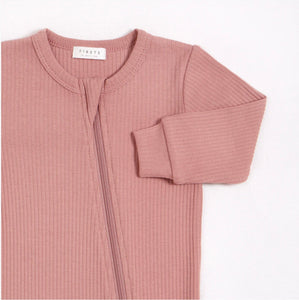 Firsts by Petit Lem Modal Ribbed Knit Baby Sleeper in Rose Pink : Size 3M to 12M
