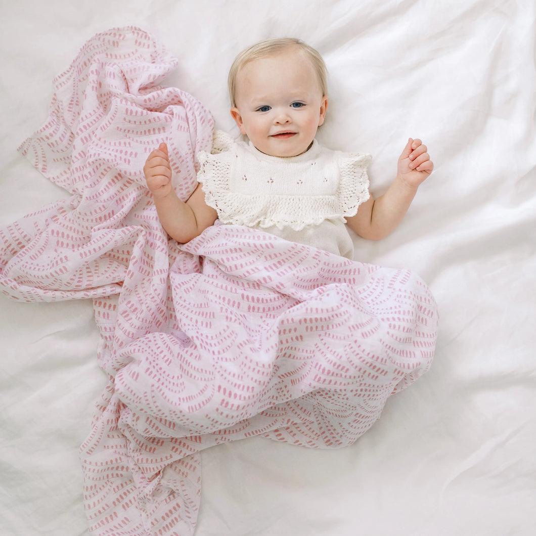 Aden + Anais Silky Soft Muslin Cotton Swaddle Blanket in Soft Pink Leaf Pattern