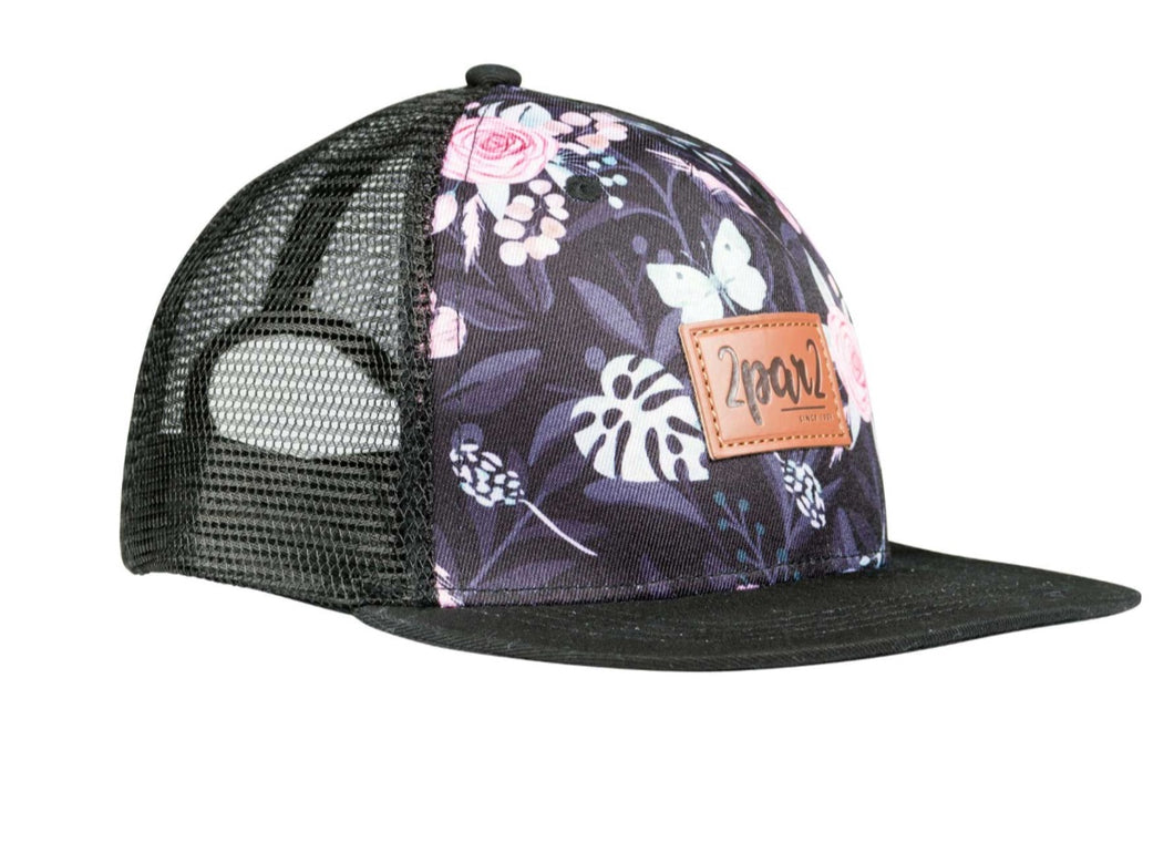 Deux Par Deux Flowers and Butterfly Ball Cap: Sizes Infant to 12 years