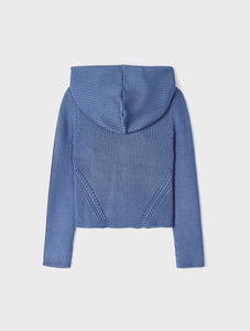 Mayoral Girls Ribbed Knit Hooded Cardigan in Cornflower Blue : Size 3 to 9 Years