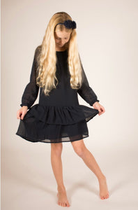 Creamie Total Elclipse  Navy Long Sleeved Chiffon Dress: Sizes 8 to 14