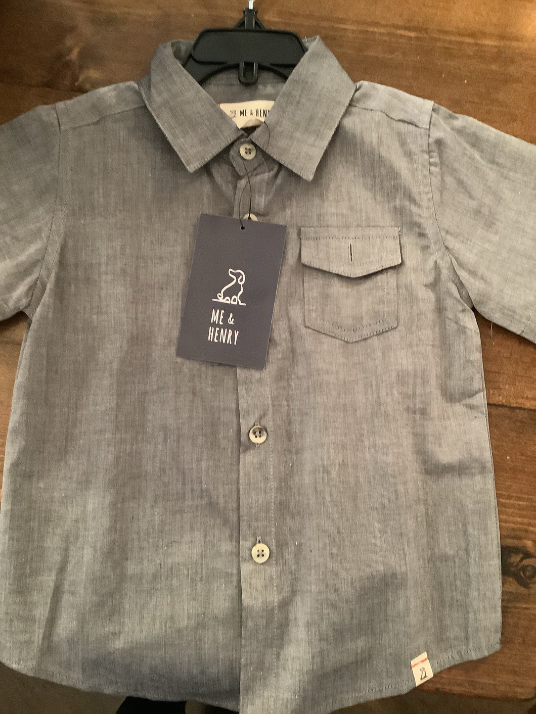 Me & Henry Youth Boys Chambray Shirt in Ash Grey : Size 7/8 to 16 Years