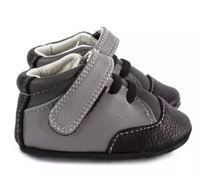Jack & Lily Grey and Black Leather Baby Boy Sneakers : Sizes 0m to 36m