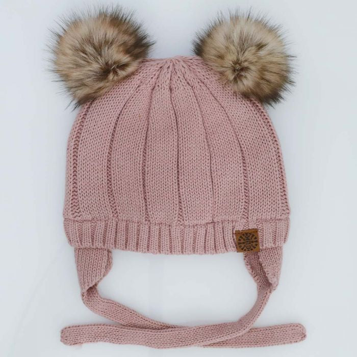 Calikids Cotton Knit Pom Pom Hat In Colour Rose : Size 0/3M to 9/18M