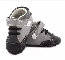Load image into Gallery viewer, Jack &amp; Lily Grey and Black Leather Baby Boy Sneakers : Sizes 0m to 36m
