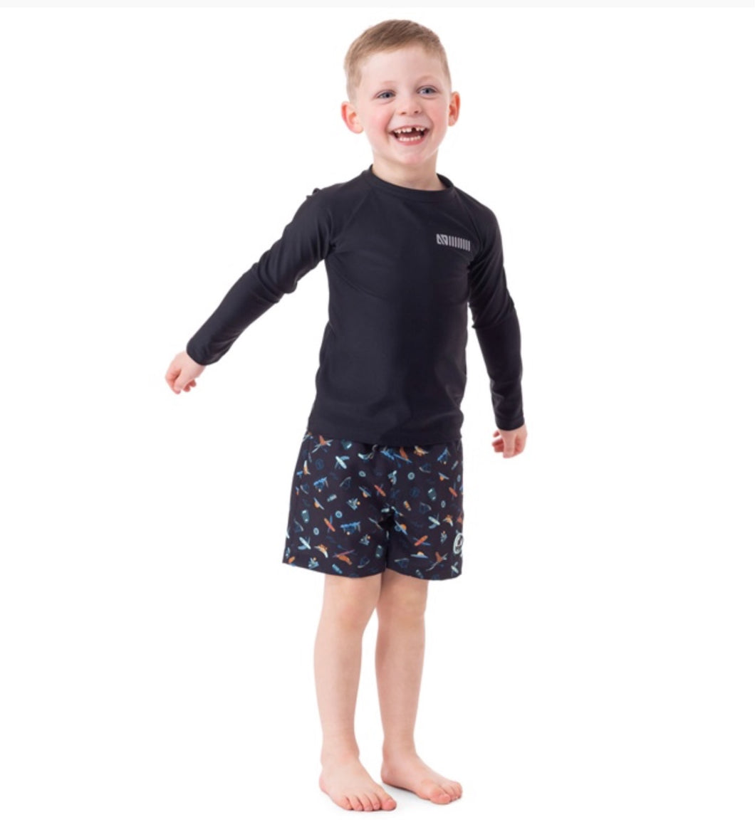 Nano Boys Long Sleeved Rashguard in Black : Size 8 to 12 Years