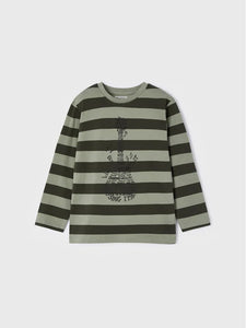 Mayoral Boys Striped Long Sleeve Tee (Olive) : Size 2 to 8