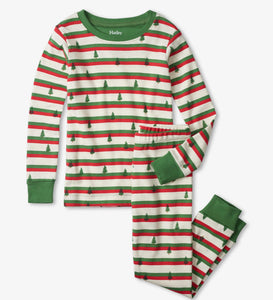 Hatley Christmas Striped Silhouette Pines  Pajama Set in sizes 2 - 12