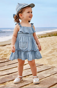 Mayoral Baby Girl Denim Dress With Pockets:Size 6M-36M