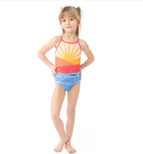 Load image into Gallery viewer, Nano Girls Sunburst Beach Scene One Piece Swimsuit : Size 3 to 14
