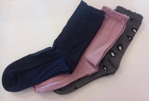 Creamie Brand Girls 3 Pack Socks / Black-Violet-Grey Leopard : Size