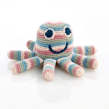 Pebble Organic Cotton Knit Octopus Rattle in Soft Stripes (Fair Trade)